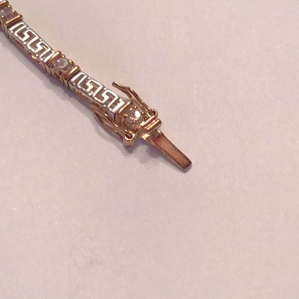 New Fashion Greek Motif Bracelet.7”L Silver Tone Clear CZ’S,gold tone accents - Picture 3 of 4